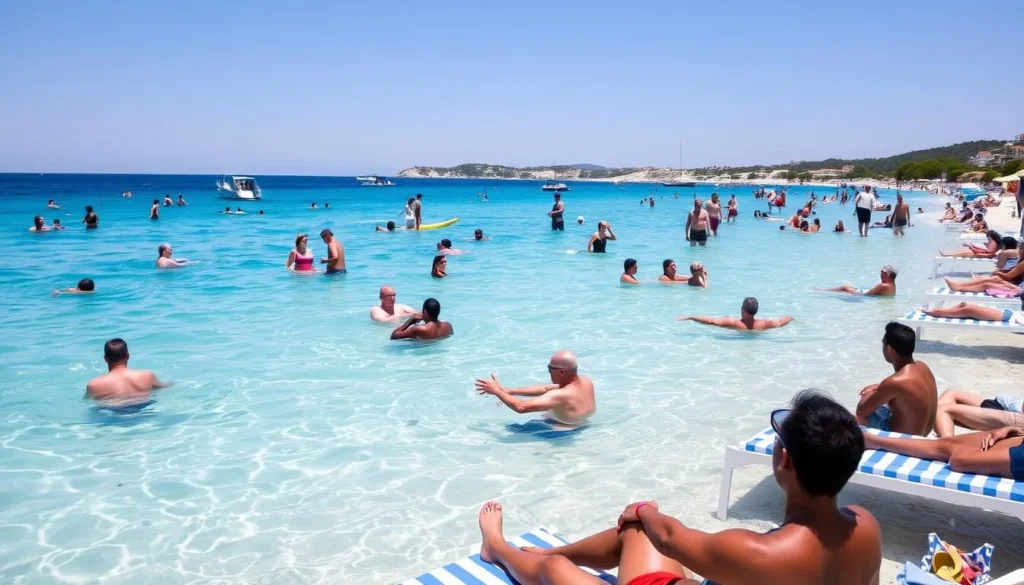 Summer beach scene in Bol Croatia with tourists enjoying sunny weather