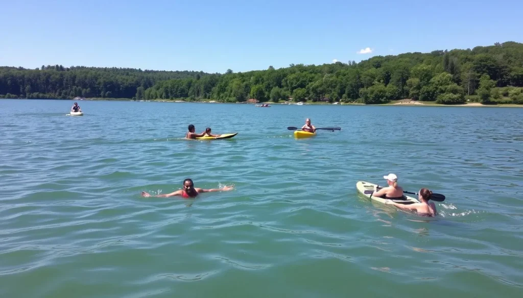 Summer day at Lake Kinkaid with people enjoying water activities Summer day at Lake Kinkaid with people enjoying water activities