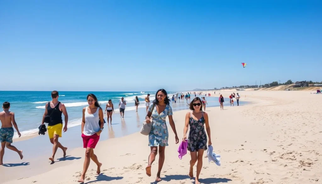 Summer day at Pelican State Beach California with diverse visitors enjoying the sunshine