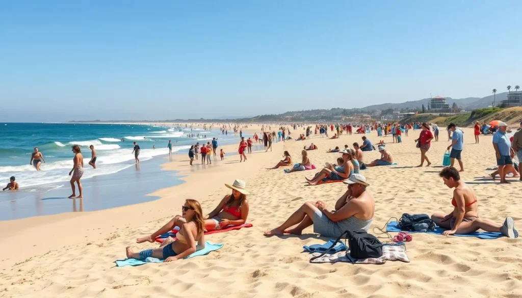 Summer day at San Elijo State Beach California with families enjoying perfect weather Summer day at San Elijo State Beach California with families enjoying perfect weather