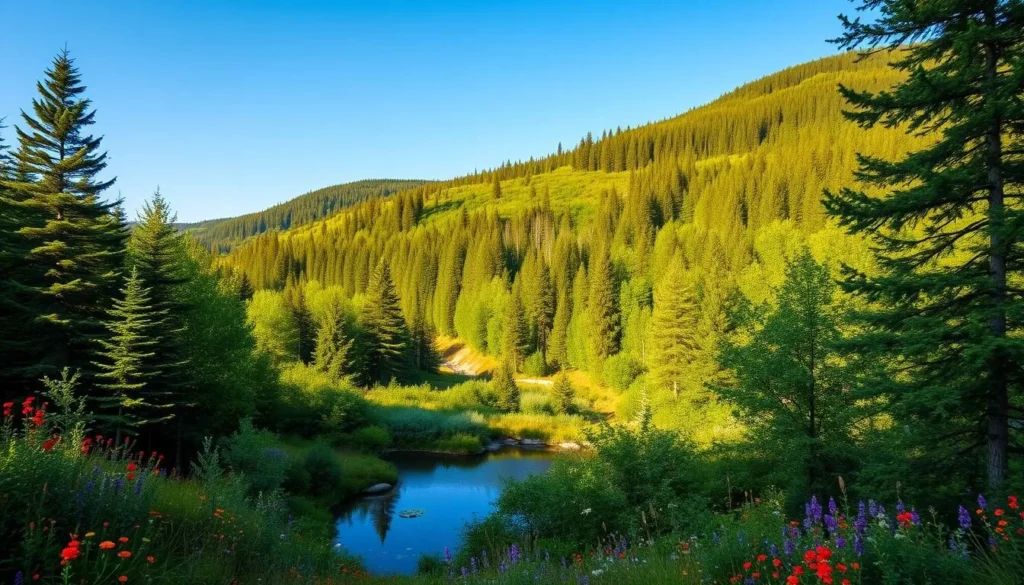 Summer landscape in Meshchyora National Park Russia showing lush green forests Summer landscape in Meshchyora National Park Russia showing lush green forests