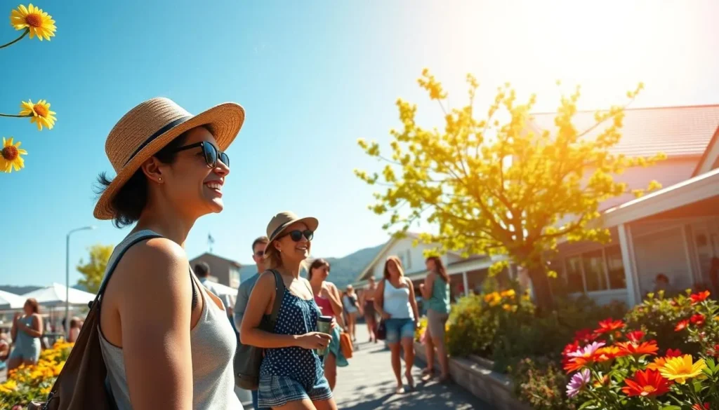 Summer scene in Cygnet Tasmania with people enjoying outdoor activities