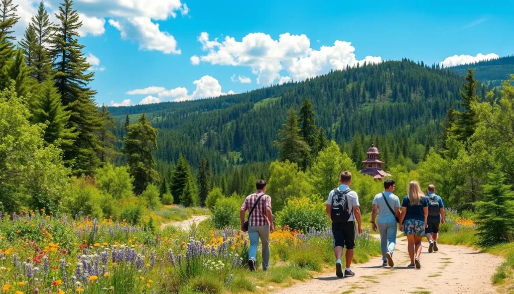 Summer scene in Nizhnyaya Kama National Park Russia with lush green forests and wildflowers