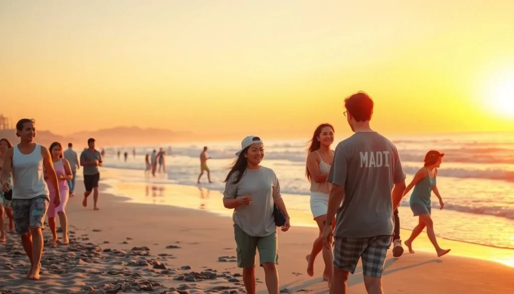 Summer sunset at McGrath State Beach California with visitors enjoying the golden hour Summer sunset at McGrath State Beach California with visitors enjoying the golden hour