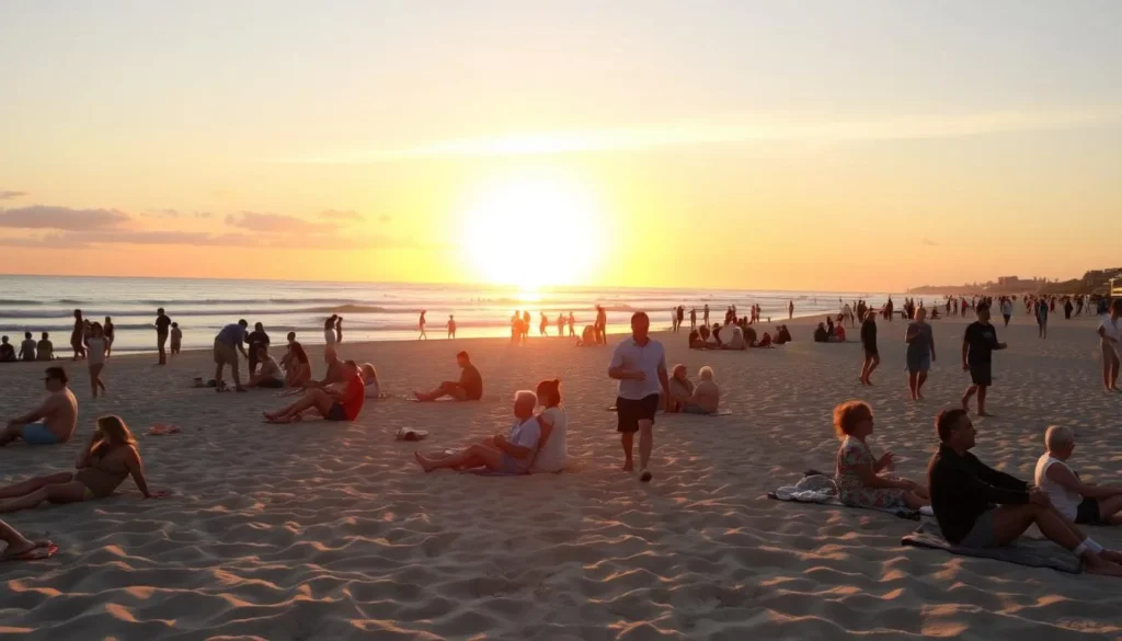 Summer sunset at San Clemente State Beach with diverse visitors enjoying the coastline Summer sunset at San Clemente State Beach with diverse visitors enjoying the coastline