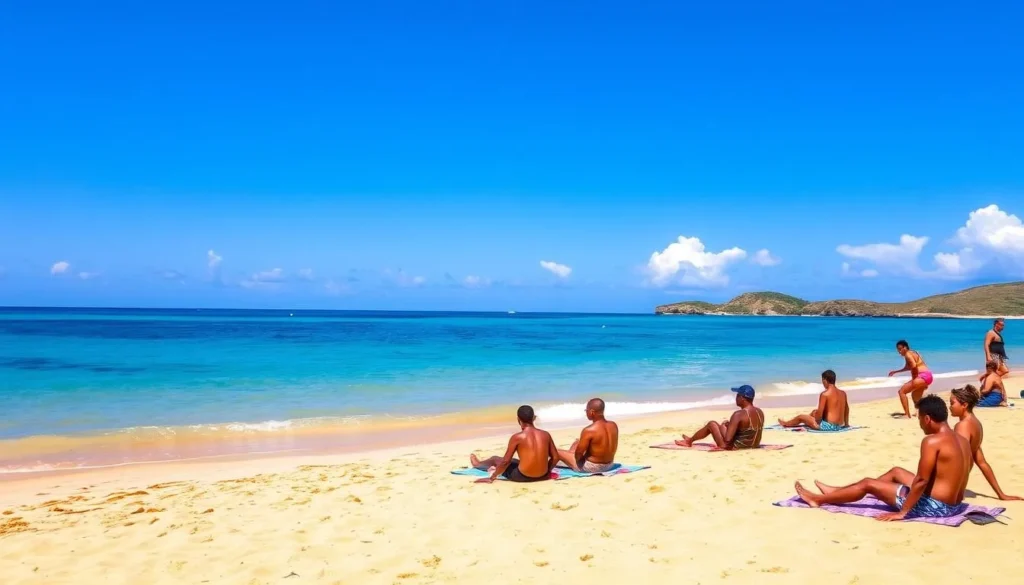Sunny beach scene in Sauteurs during the dry season with clear blue skies Sunny beach scene in Sauteurs during the dry season with clear blue skies