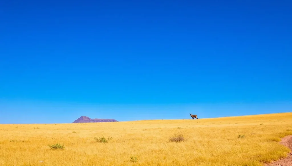 Sunny day at Bale Mountains National Park during dry season showing clear skies and Ethiopian wolves