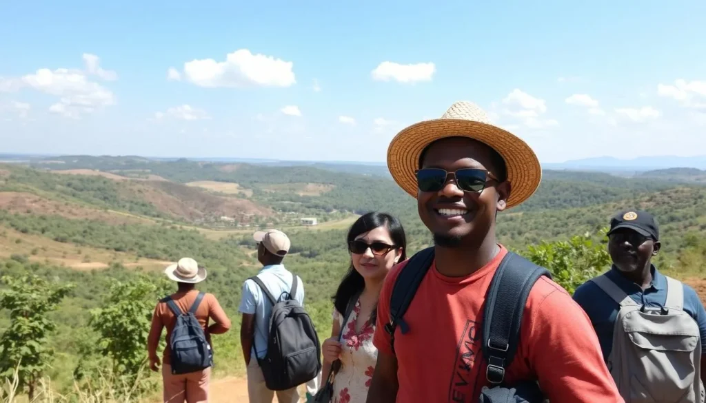 Sunny day in Mbarara Uganda with clear blue skies and lush vegetation, essential information for a Mbarara Uganda travel guide