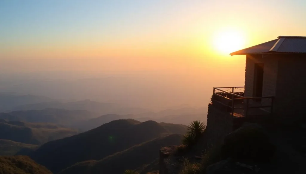 Sunrise view from a community guesthouse on the escarpment edge of Mount Abuna Yosef