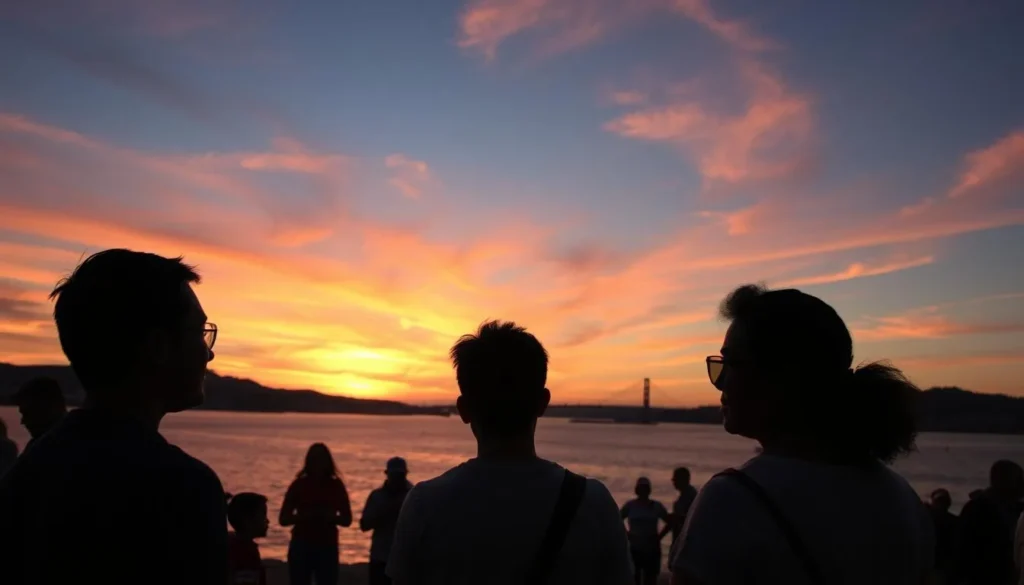 Sunset at Candlestick Point State Recreation Area California with visitors enjoying the view