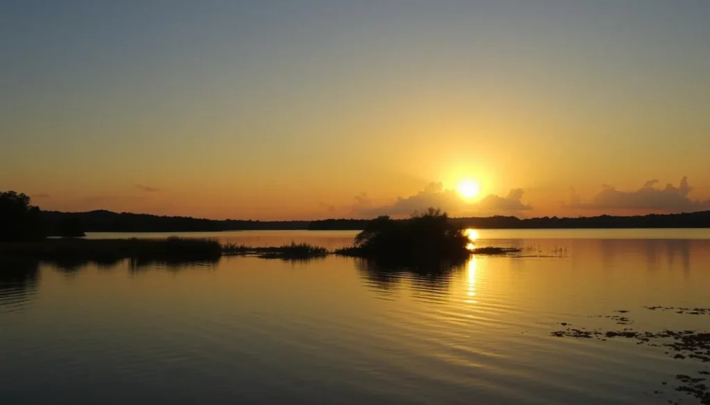 Sunset over Lake Amuku during the dry season showing ideal weather conditions Sunset over Lake Amuku during the dry season showing ideal weather conditions