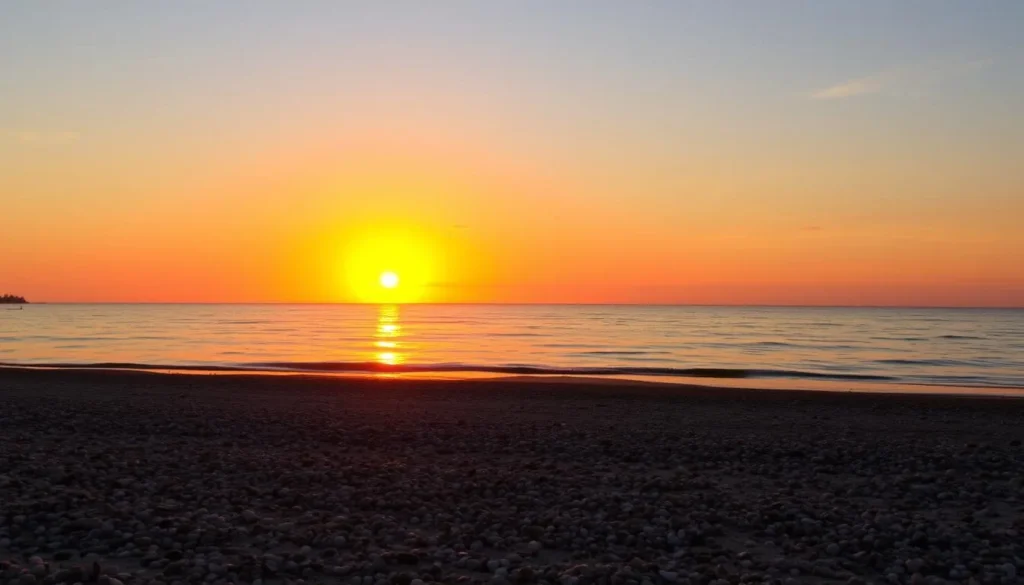 Sunset over Shell Beach Islands Guyana with golden light illuminating the coastline