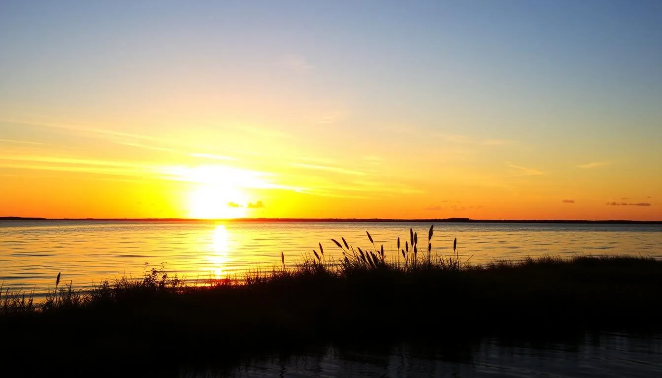 Sunset-over-Waccasassa-Bay-with-golden-light-reflecting-on-the-water Sunset over Waccasassa Bay with golden light reflecting on the water