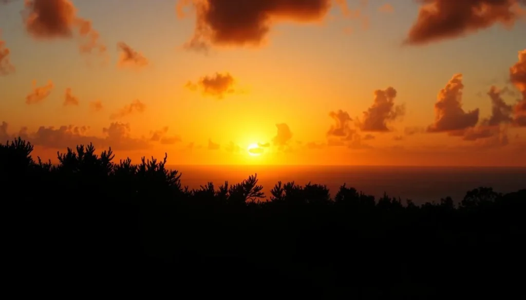 Sunset view from Christoffel National Park Curacao overlooking the Caribbean Sea