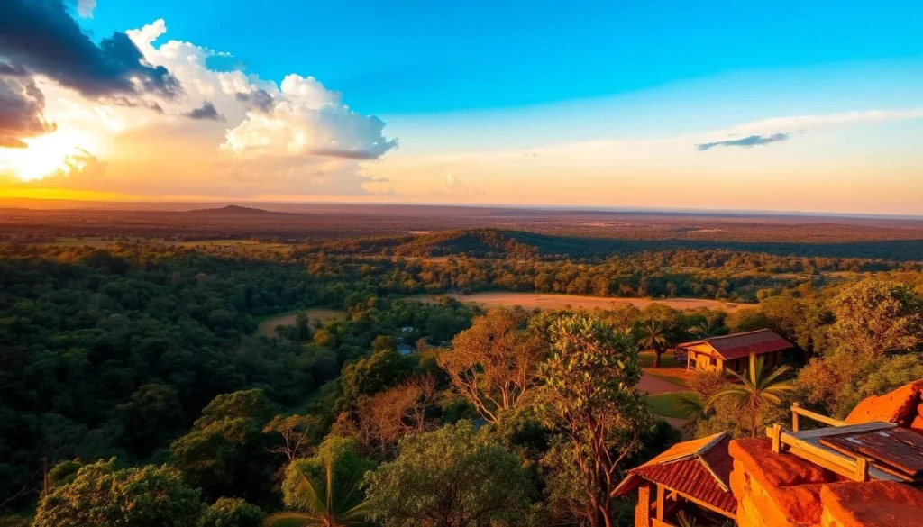 Sunset view from Surama Mountain overlooking the village and savannah