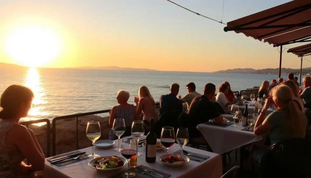 Sunset view from a coastal restaurant on Peljesac Peninsula Croatia Sunset view from a coastal restaurant on Peljesac Peninsula Croatia