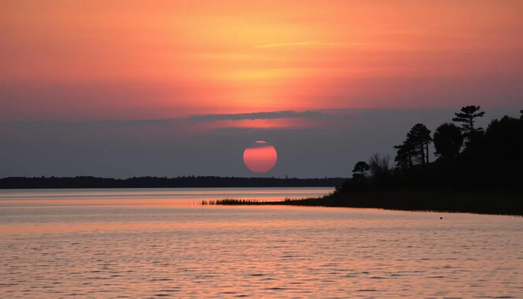 Sunset view over Perdido Bay near Tarkiln Bayou Preserve State Park Florida Sunset view over Perdido Bay near Tarkiln Bayou Preserve State Park Florida