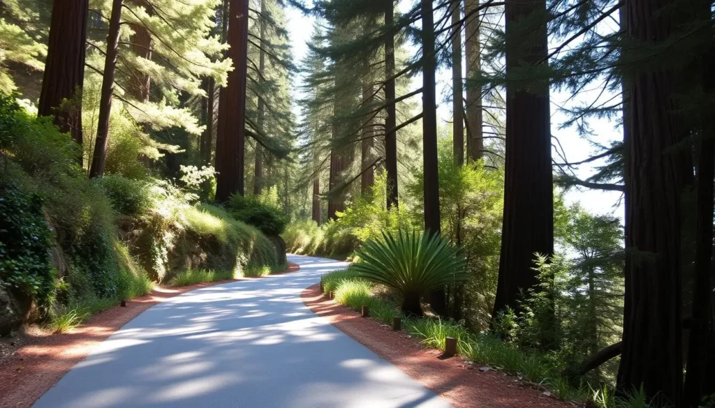 Sycamore Canyon Road winding through redwood forest leading to Pfeiffer Beach in Big Sur, California