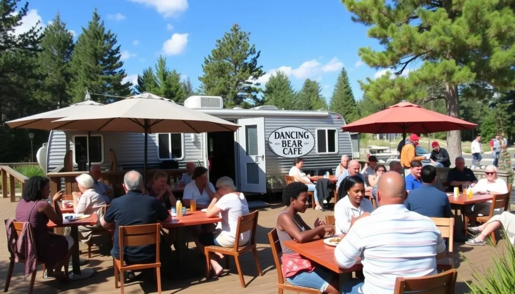 The Dancing Bear Cafe at Harbin Hot Springs California with outdoor seating area surrounded by nature The Dancing Bear Cafe at Harbin Hot Springs California with outdoor seating area surrounded by nature