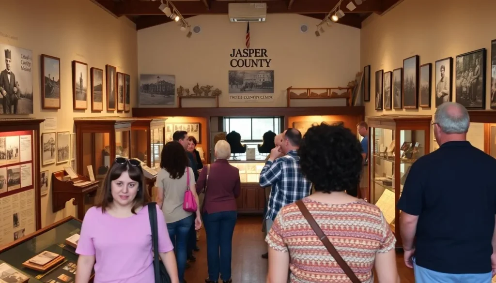 The Jasper County Museum in Newton showcasing local history exhibits with visitors exploring displays The Jasper County Museum in Newton showcasing local history exhibits with visitors exploring displays