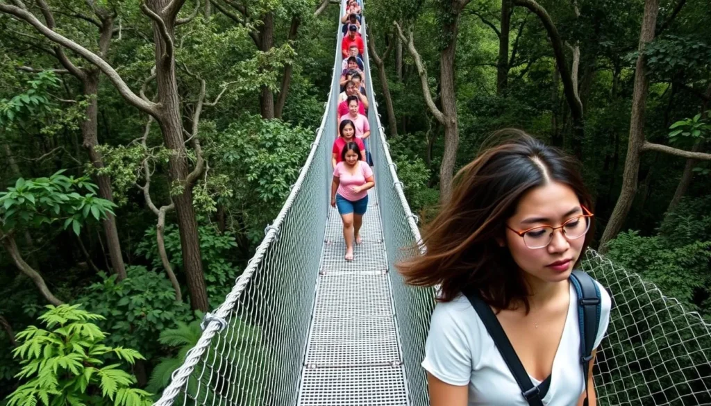 The Myakka Canopy Walkway suspended 25 feet above the ground with visitors enjoying treetop views