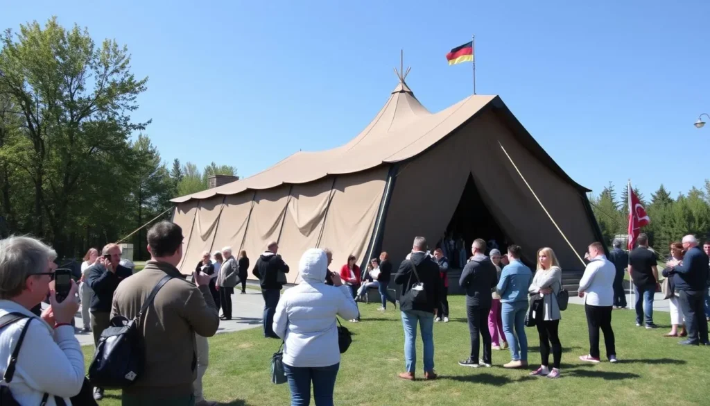 The Palatka Pervykh Stroiteley Magnitki monument with visitors