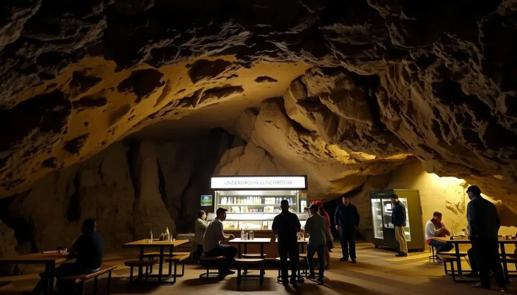 The Underground Lunchroom in Carlsbad Caverns where visitors can enjoy refreshments 750 feet below ground The Underground Lunchroom in Carlsbad Caverns where visitors can enjoy refreshments 750 feet below ground