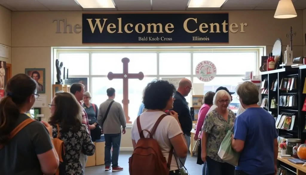 The Welcome Center at Bald Knob Cross with visitors browsing the gift shop