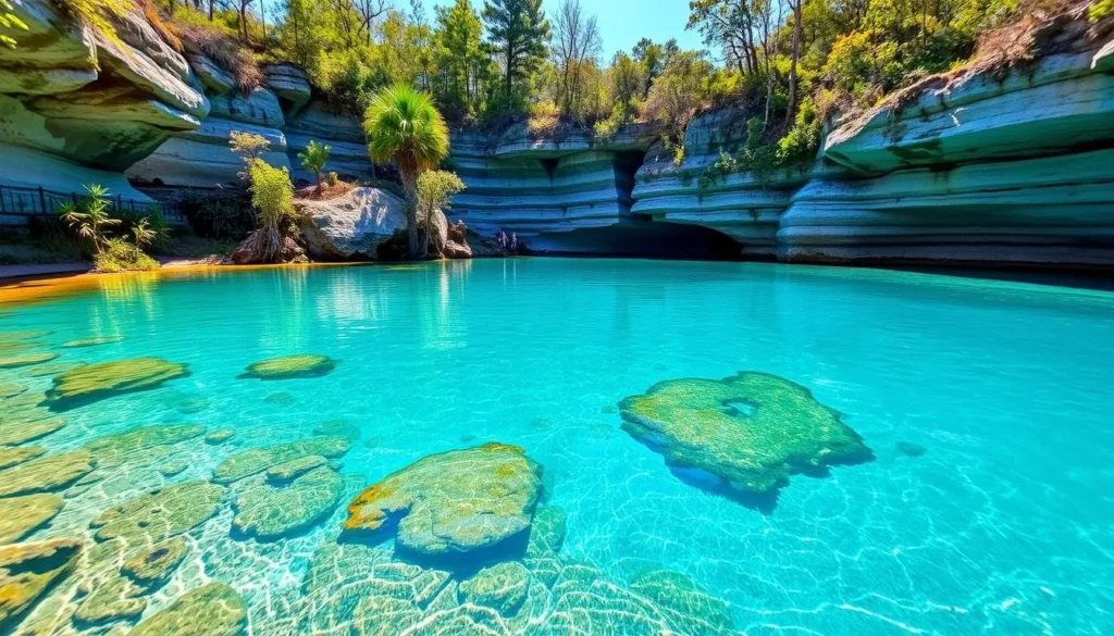 The beautiful headspring at Ichetucknee Springs State Park Florida with crystal blue water