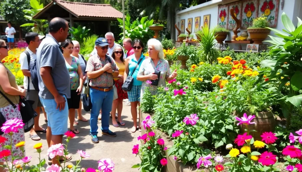 The colorful Jardin de Caridad Botanical Garden in Vinales with medicinal plants and flowers