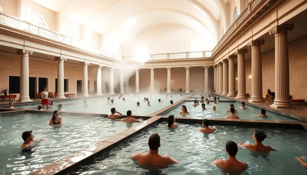 The elegant interior of Caracalla Spa in Baden-Baden with thermal pools and Roman-inspired architecture