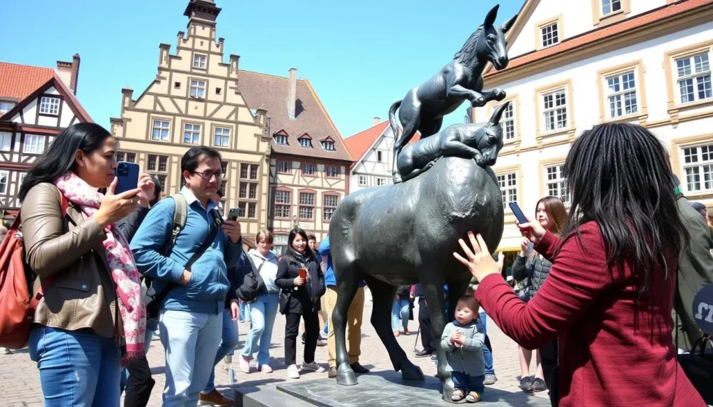 The famous Bremen Town Musicians statue with tourists taking photos, Bremen, Germany: Best Things to Do - Top Picks