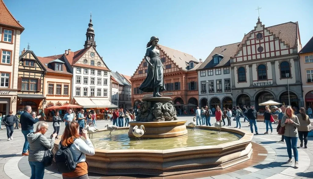 The famous Gänseliesel fountain in Göttingen's market square