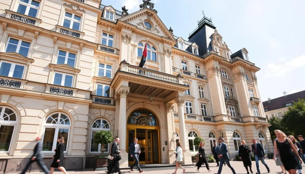 The historic Nassauer Hof hotel in Wiesbaden with its elegant facade and entrance