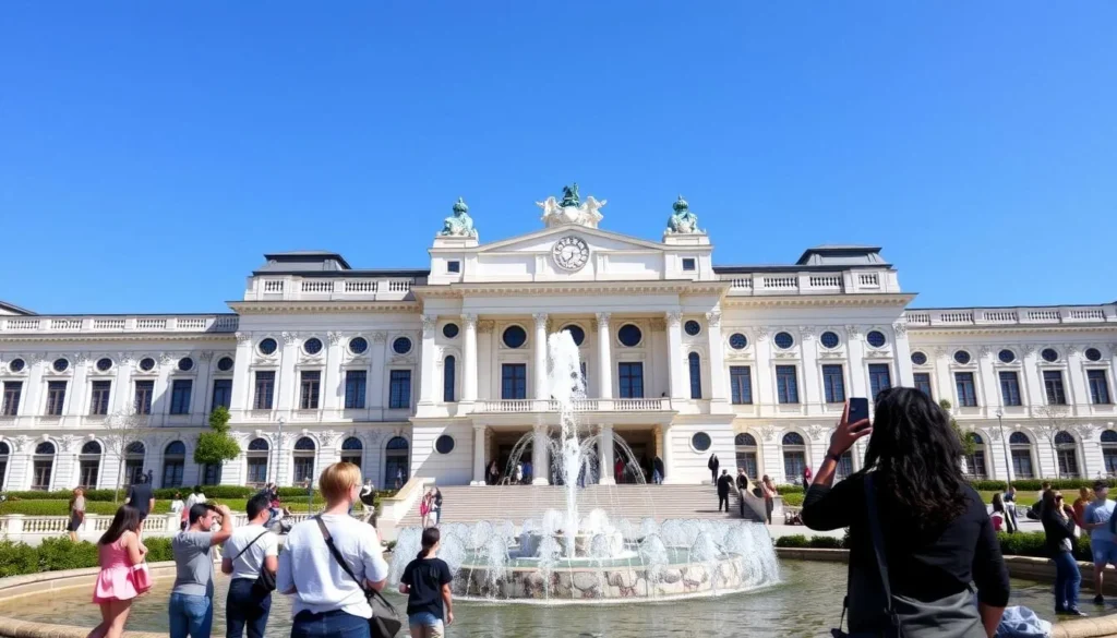 The impressive Kurhaus Wiesbaden with its neoclassical facade and red carpet entrance