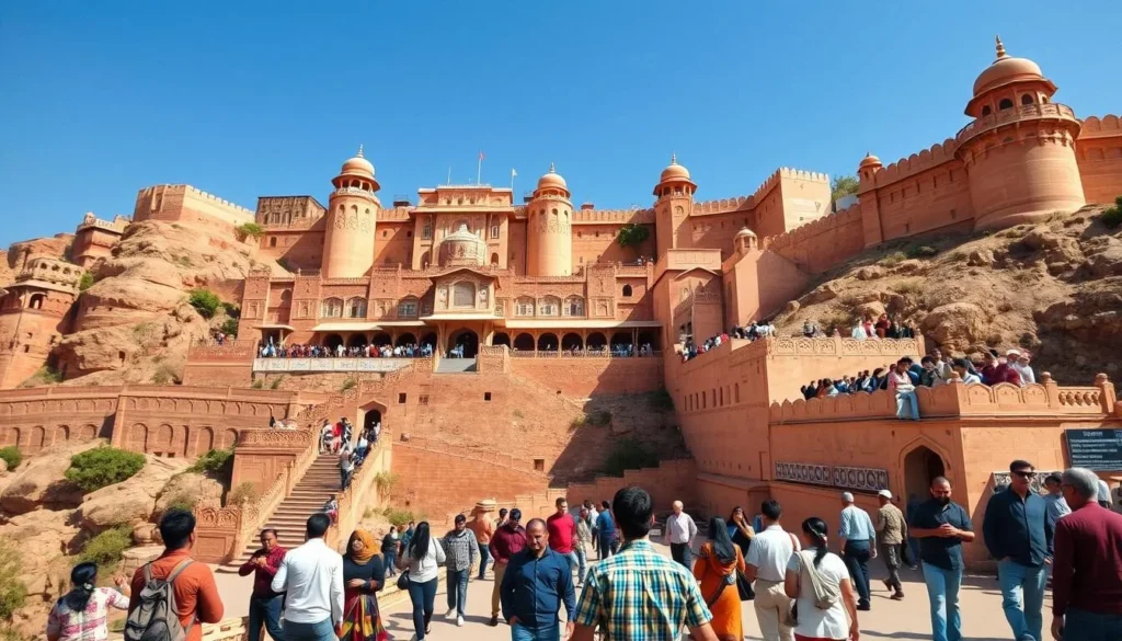 The magnificent Amber Fort in Jaipur with its impressive architecture and walls
