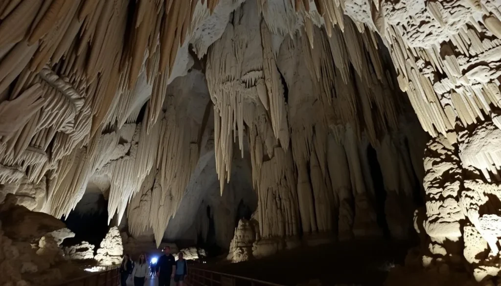 The massive Big Room chamber in Carlsbad Caverns with spectacular stalactites and stalagmites The massive Big Room chamber in Carlsbad Caverns with spectacular stalactites and stalagmites