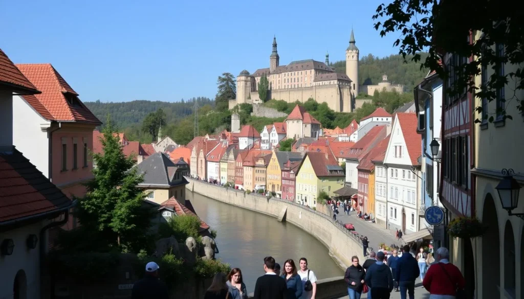 The picturesque medieval town of Český Krumlov with its castle overlooking the Vltava River
