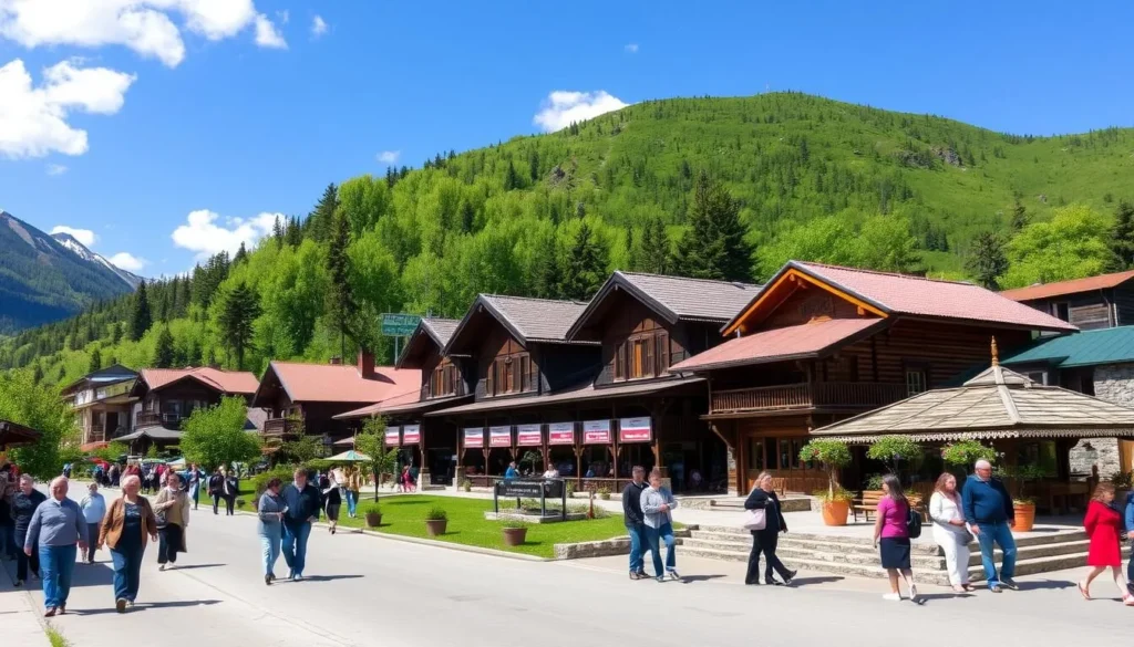 The picturesque resort town of Arshan with its mineral springs and mountain backdrop The picturesque resort town of Arshan with its mineral springs and mountain backdrop