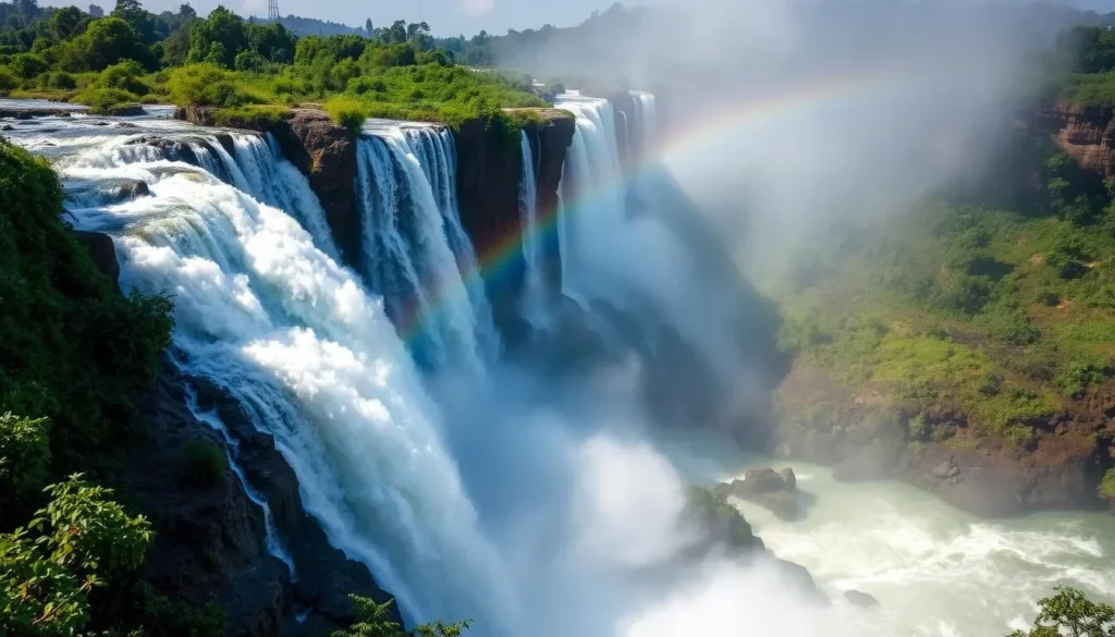 The powerful Blue Nile Falls cascading in the Great Rift Valley with rainbow