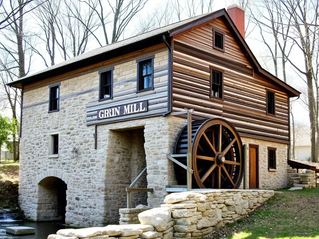 The reconstructed Franklin Creek Grist Mill with water wheel and stone grinding equipment