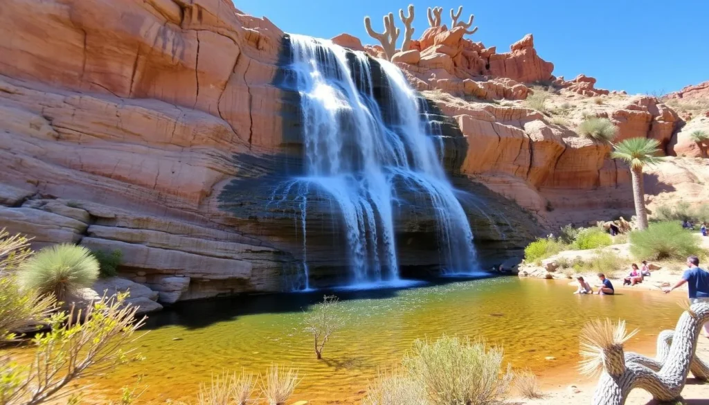 The refreshing 45.7 m (150-foot) waterfall at Sitting Bull Falls in Lincoln National Forest The refreshing 45.7 m (150-foot) waterfall at Sitting Bull Falls in Lincoln National Forest