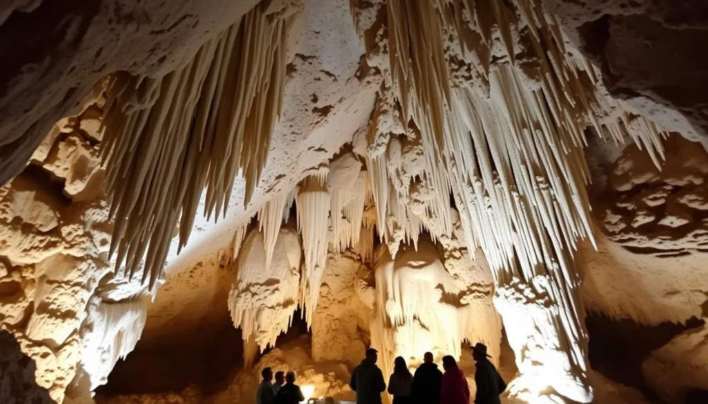 The stunning formations in King's Palace section of Carlsbad Caverns with delicate draperies The stunning formations in King's Palace section of Carlsbad Caverns with delicate draperies