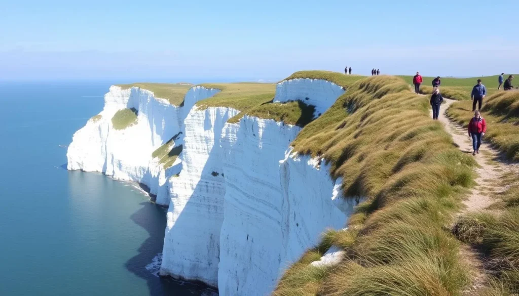 The stunning white cliffs of Cap Blanc-Nez near Calais with hiking trails and panoramic views of the English Channel
