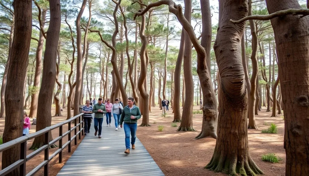 The unique Dancing Forest on the Curonian Spit with twisted pine trees