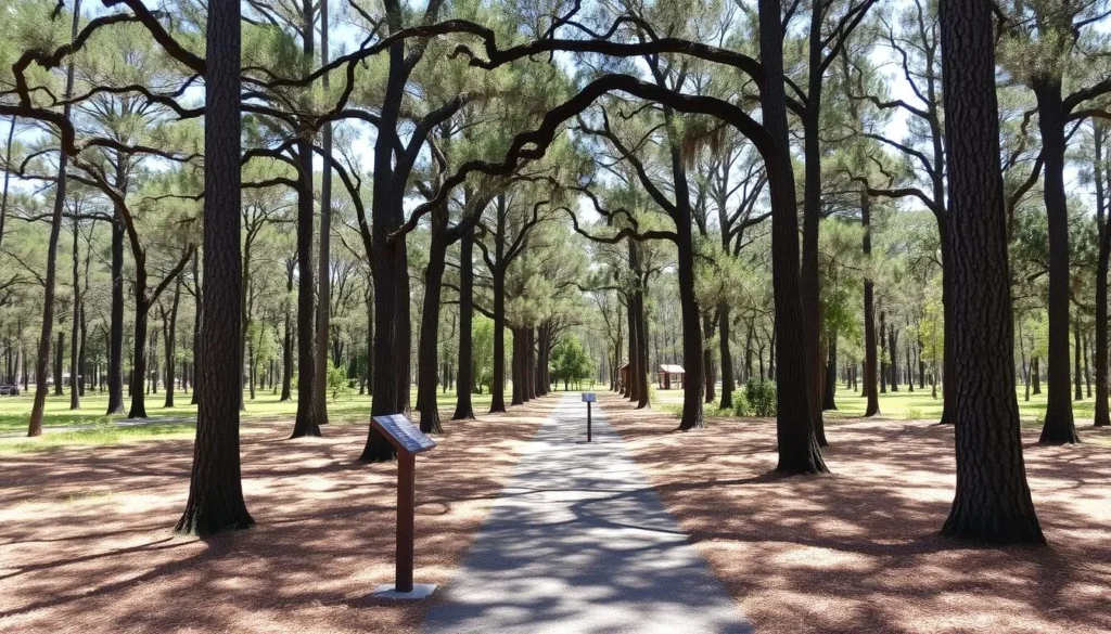 The well-maintained Battlefield Trail at Olustee with interpretive markers and longleaf pines