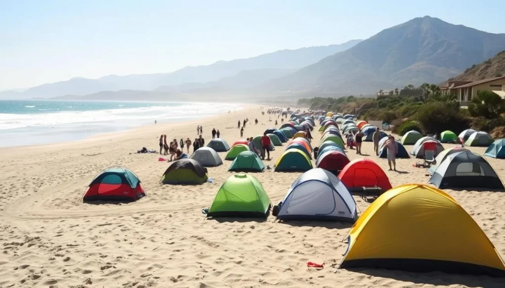 Thornhill Broome Beach Campground at Point Mugu State Park with tents set up near the ocean Thornhill Broome Beach Campground at Point Mugu State Park with tents set up near the ocean