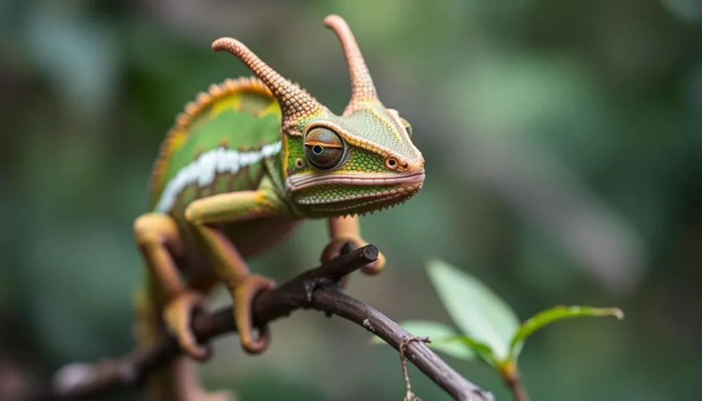 Three-horned chameleon, an endemic species found in the Rwenzori Mountains National Park