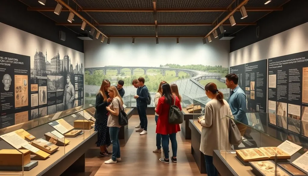 Togliatti Museum of Local Lore with visitors exploring historical exhibits about the city's past
