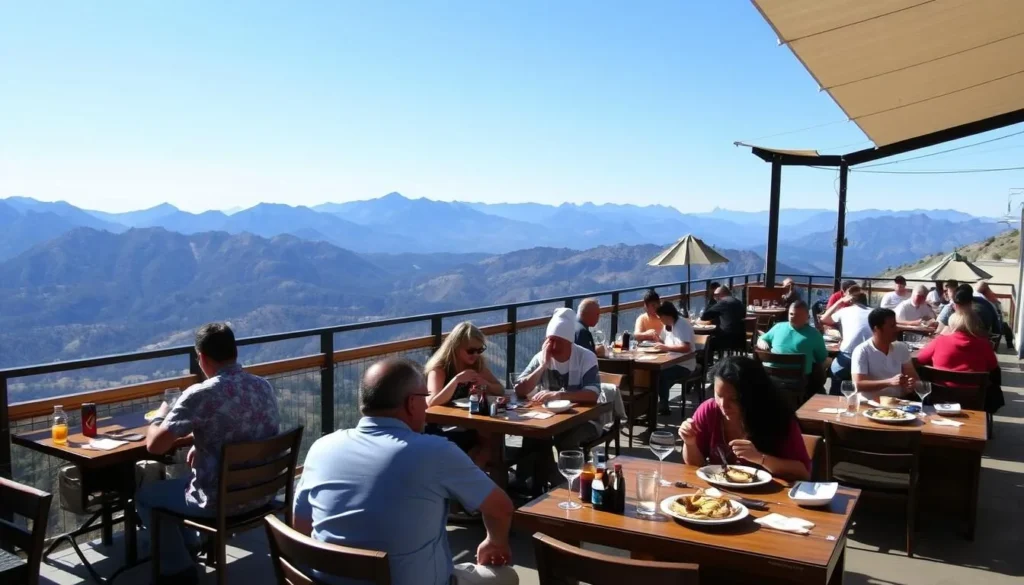Top of the Notch Restaurant with mountain views and outdoor dining area Top of the Notch Restaurant with mountain views and outdoor dining area